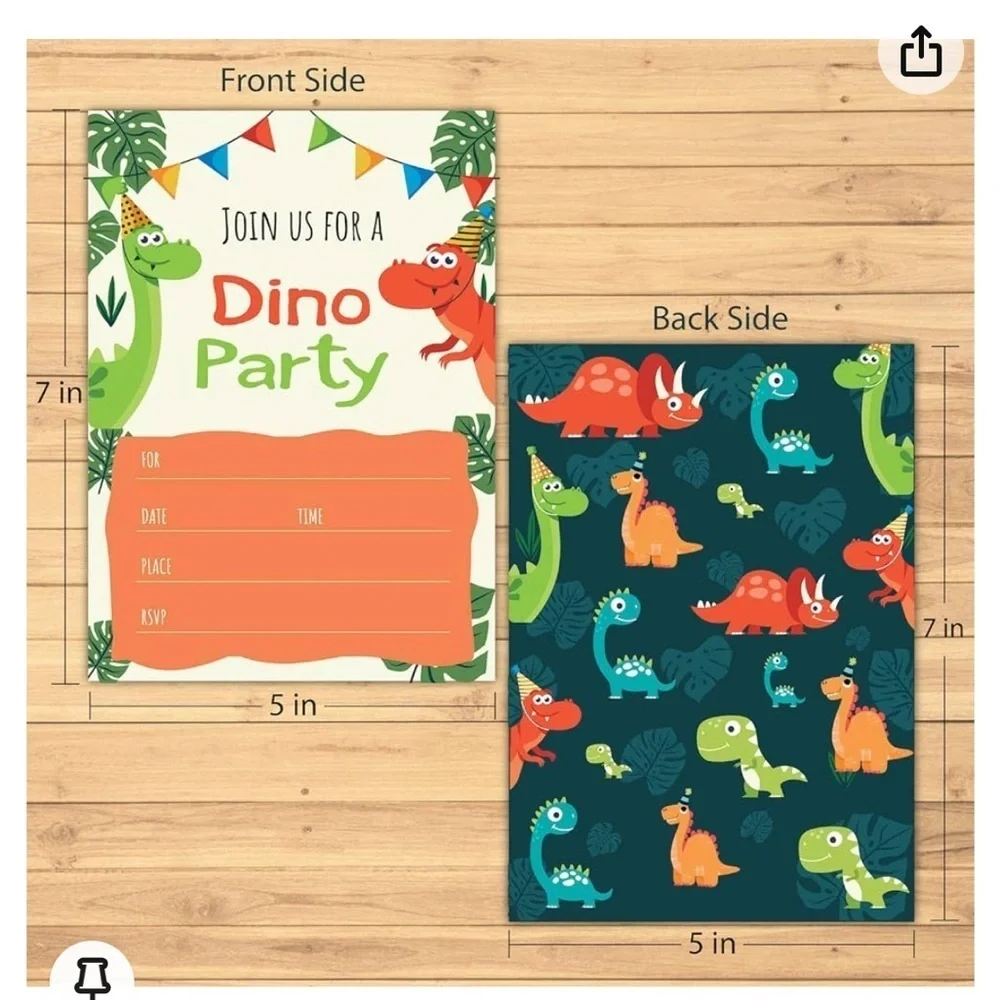 20 Pack Dino Party Dinosaur Invitations with Envelopes and Stickers